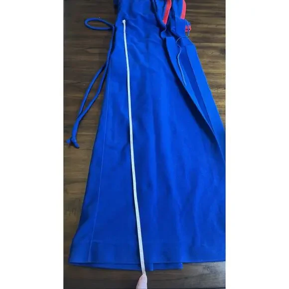 Vintage VASSARETTE Full Length Sz Sm Blue And Red Velour Robe Pockets With Belt - Picture 12 of 13